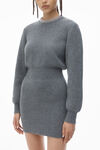 Alexander Wang charcoal long sleeve dress in wool blend with crystal hotfix trim
