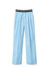alexander wang logo elastic pleated pant in cotton chambray blue