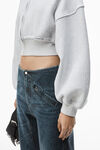 alexander wang cropped zip up hoodie in classic terry light heather grey