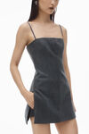 Alexander Wang charcoal square neck minidress in wool twill with crystal hotfix