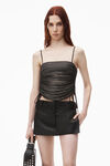 Alexander Wang black fitted skort with side slit in linen chintz