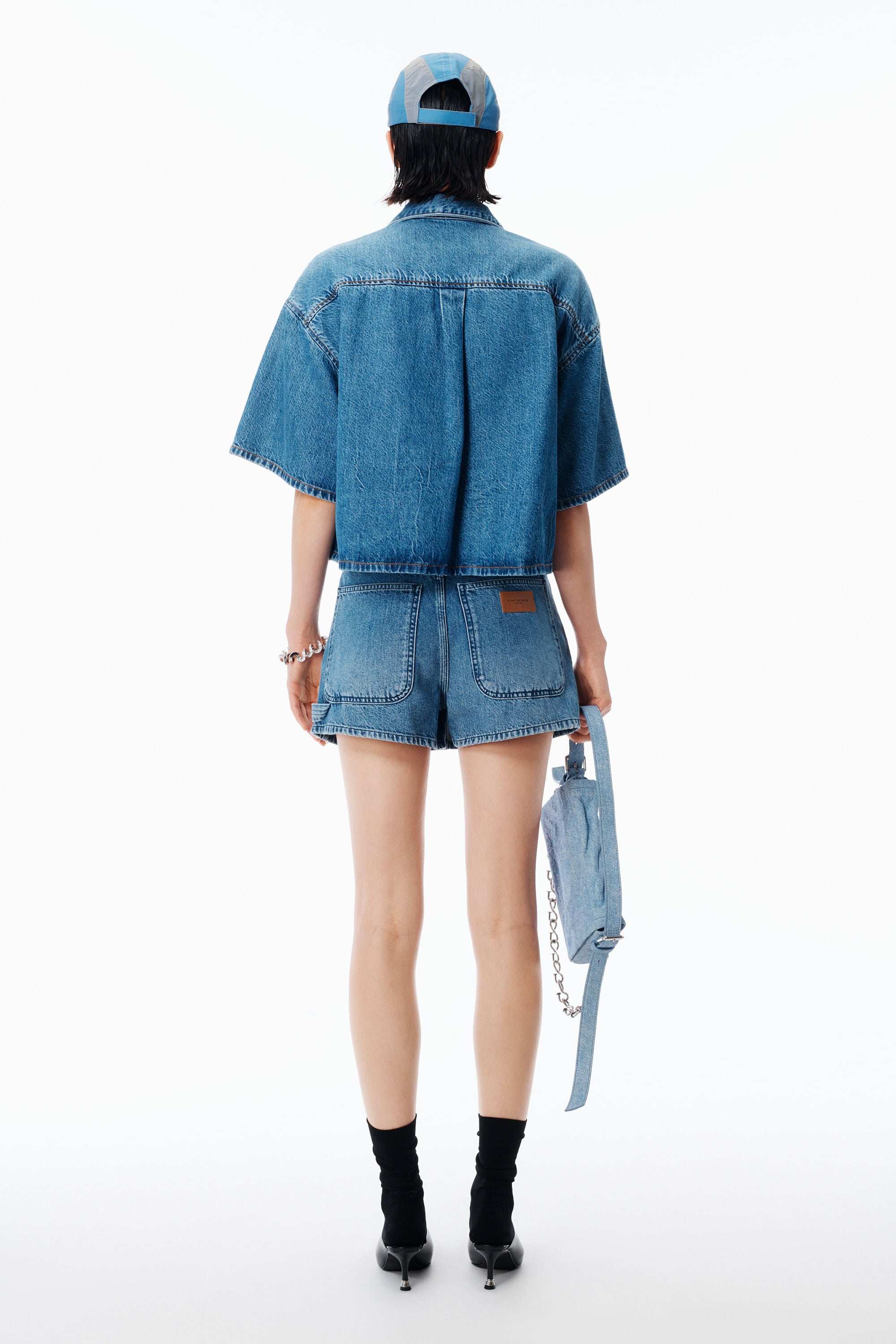 Carpenter Mini Skort in VINTAGE MARBLED BLUE | alexanderwang®
