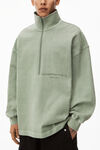 alexander wang half zip sweatshirt in japanese jersey chrome green