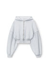 alexander wang cropped zip up hoodie in classic terry light heather grey