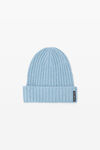 Alexander Wang sky blue ribbed beanie with logo flag tag