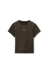 alexander wang 闪亮平纹针织发泡彩胶徽标紧身 t 恤 army green