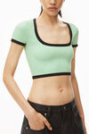 alexander wang contrast scoop neck tee in compact nylon absinthe