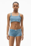 Alexander Wang washed blue boy short in waffle-knit cotton stretch