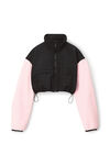 alexander wang cropped zip-up jacket in teddy fleece light pink