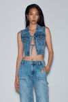 Alexander Wang classic worn indigo high-waist workwear pant in clear bead hotfix