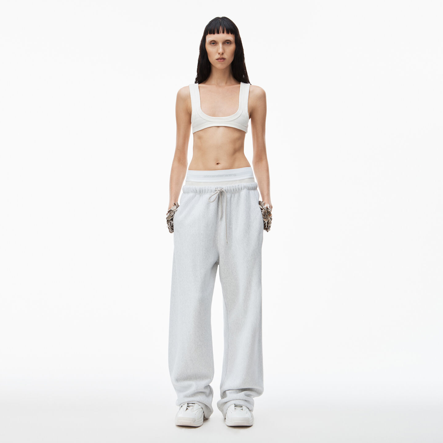 Alexander Wang Wide Leg Sweatpants With Pre-styled Logo Brief Waistband In Light Heather Grey