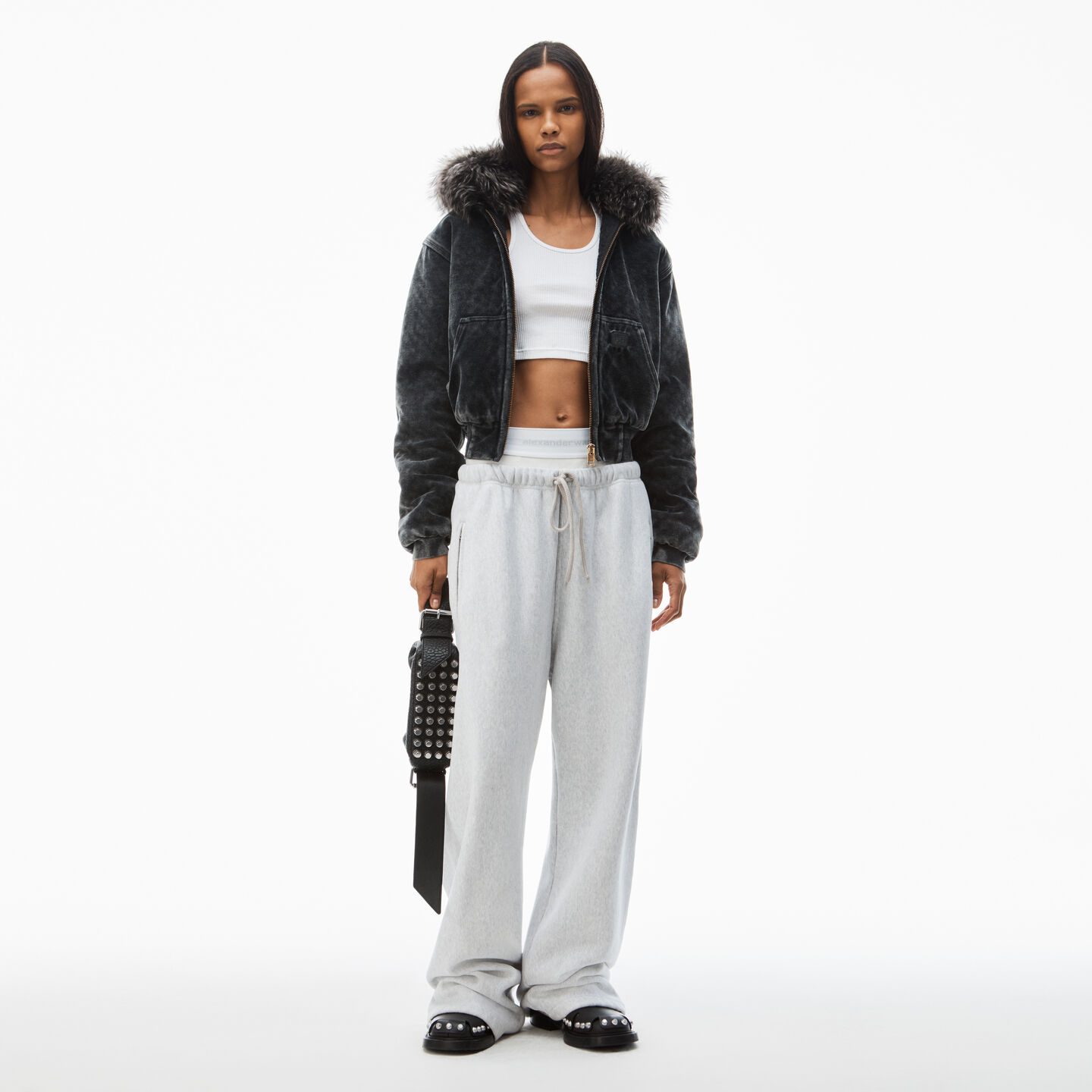 Alexander Wang Wide Leg Sweatpants With Pre-styled Logo Brief Waistband In Light Heather Grey