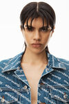 alexander wang falling back logo jacket in blue denim deep blue/white