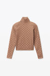 alexander wang hotfix logo turtleneck in crystal nylon dark rose beige