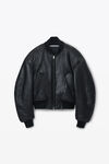 Alexander Wang black cropped bomber jacket in primal lambskin leather