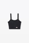 Alexander Wang washed black cropped camisole in waffle-knit cotton stretch