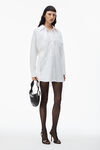 alexander wang layered shirt dress in compact cotton with self-tie  white