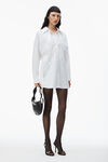 alexander wang 自系带密织棉质叠搭衬衫连衣裙 white
