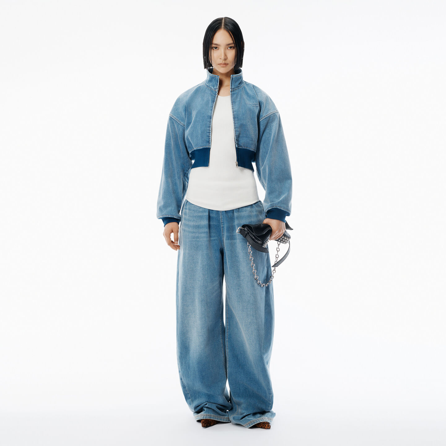 Alexander Wang Light Blue Brushed Denim Sweatpant In Blue