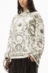 alexander wang money print blouse in heavy silk twill ivory/green