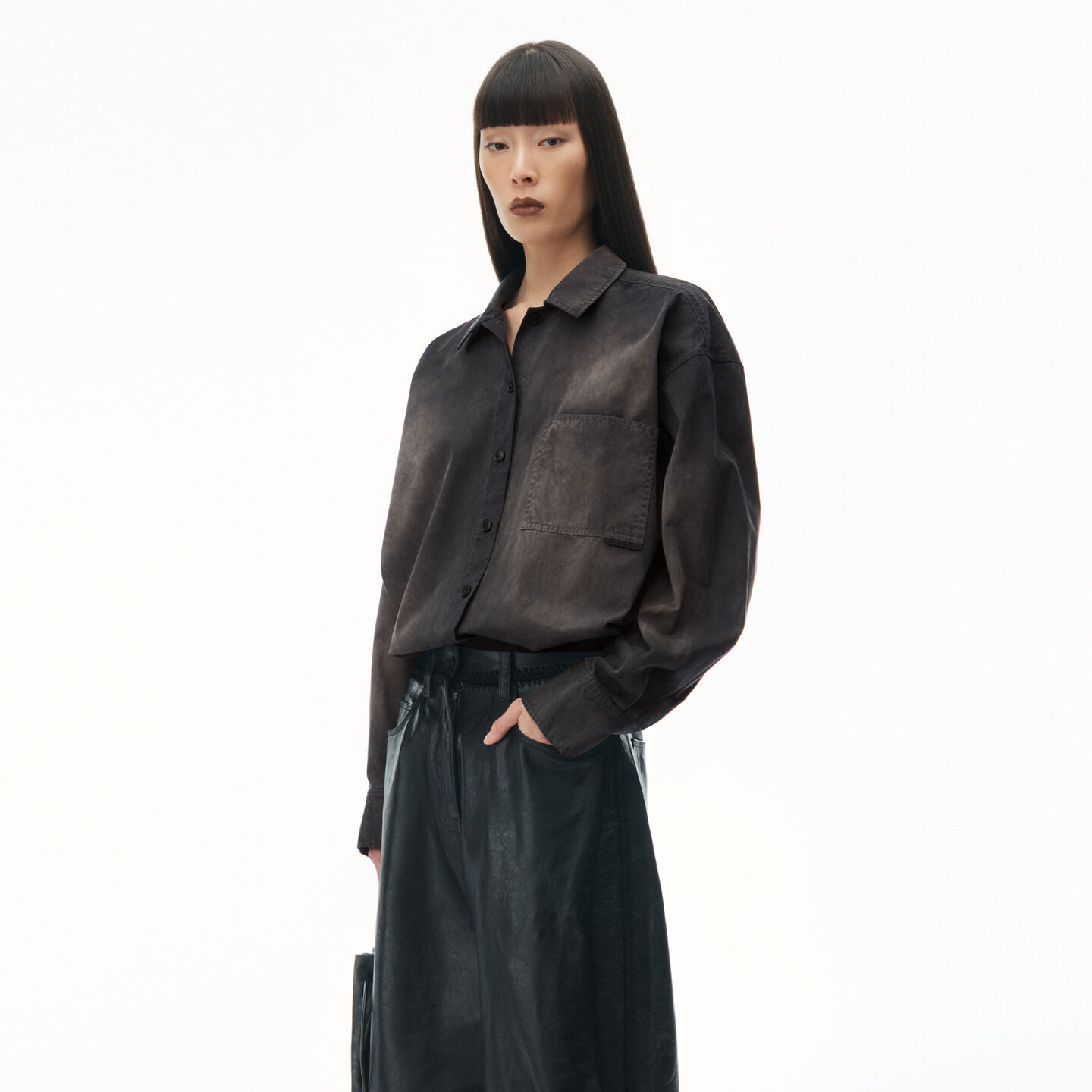 Shop Alexander Wang Oversized Shirt In Cotton Twill In Washed Black Pearl