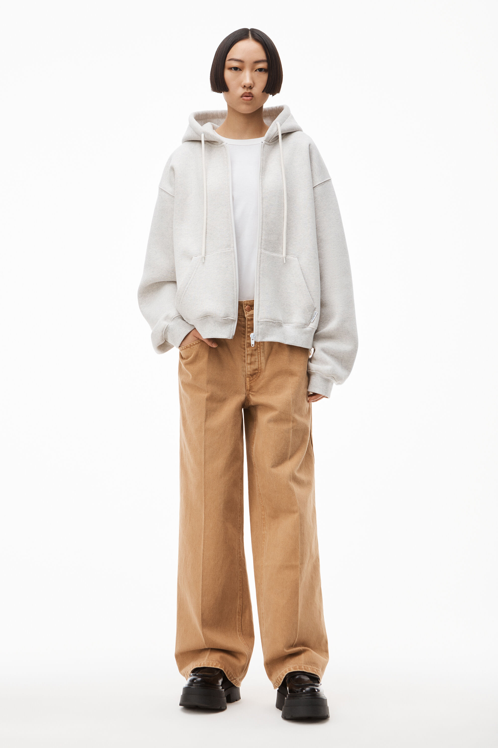 alexanderwang ZIP HOODIE IN DENSE FLEECE VINTAGE