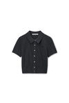 Alexander Wang charcoal logo embroidered polo cardigan in wool