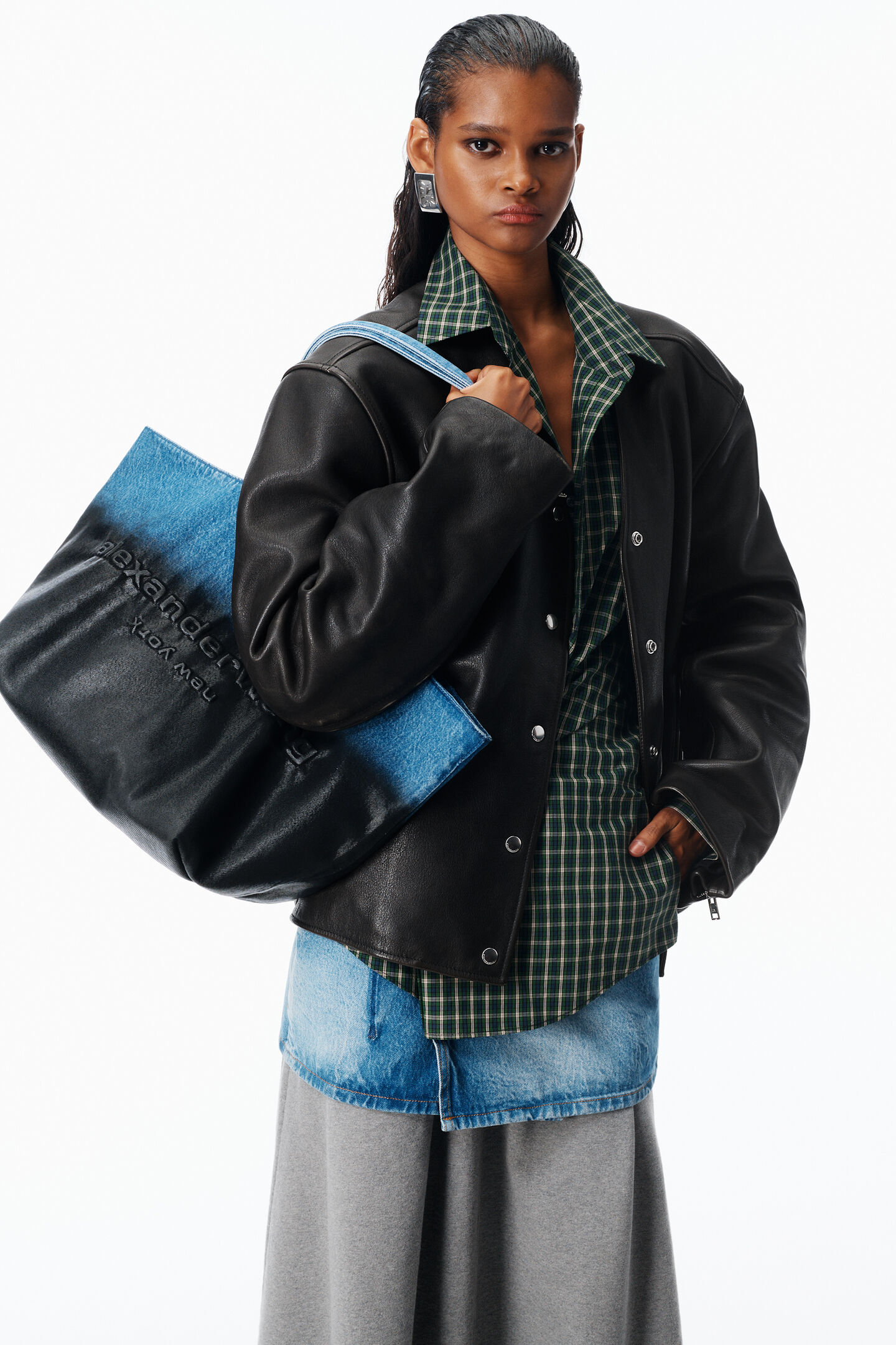 Alexander Wang Punch Tote Coated Denim Large In Blue