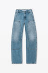 Alexander Wang classic worn indigo high-waist workwear pant in clear bead hotfix