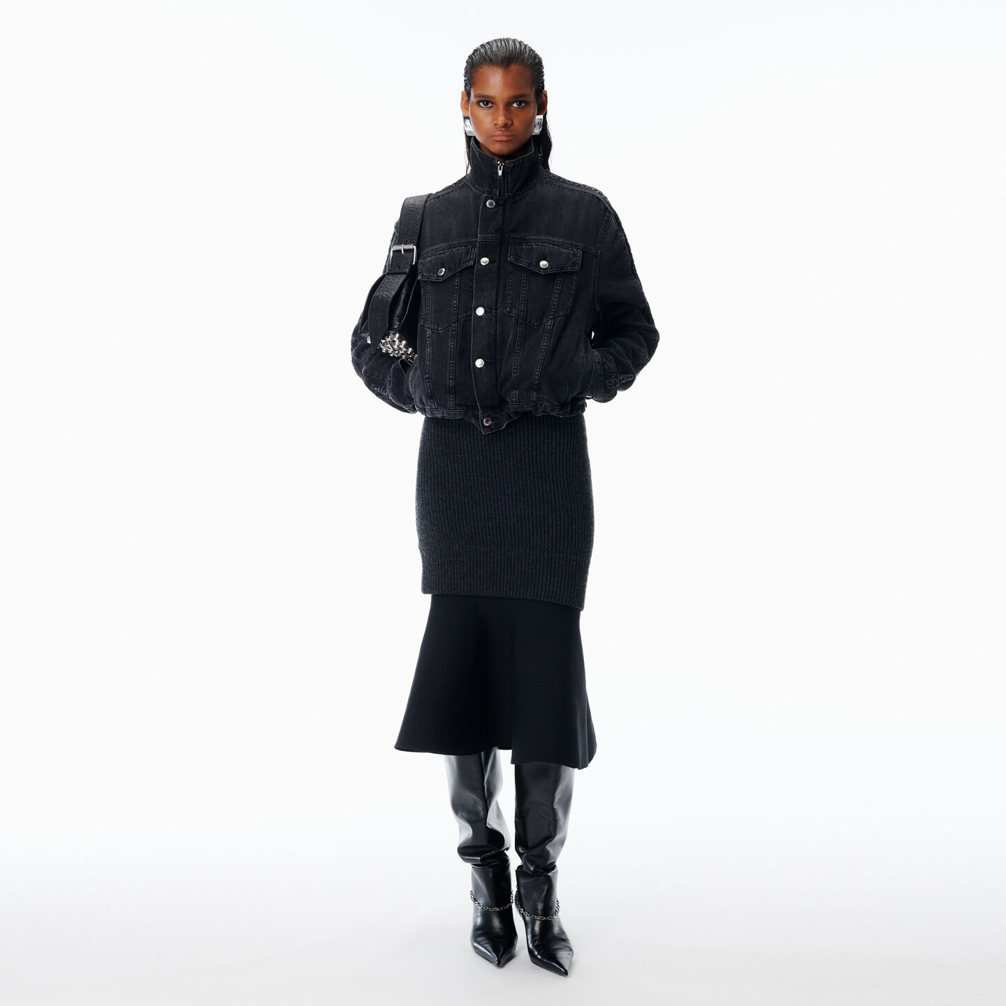 Alexander Wang Denim Track Jacket In Gray