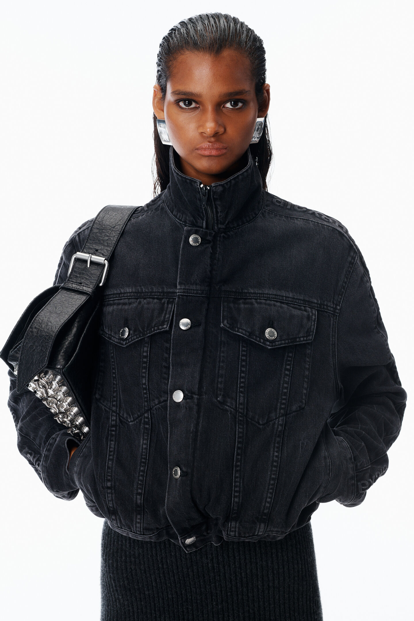 Alexander Wang Denim Track Jacket In Gray