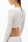 Alexander Wang white cropped long-sleeve tee in ribbed cotton jersey