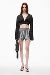 Alexander Wang black cropped v-neck blouse in satin jersey