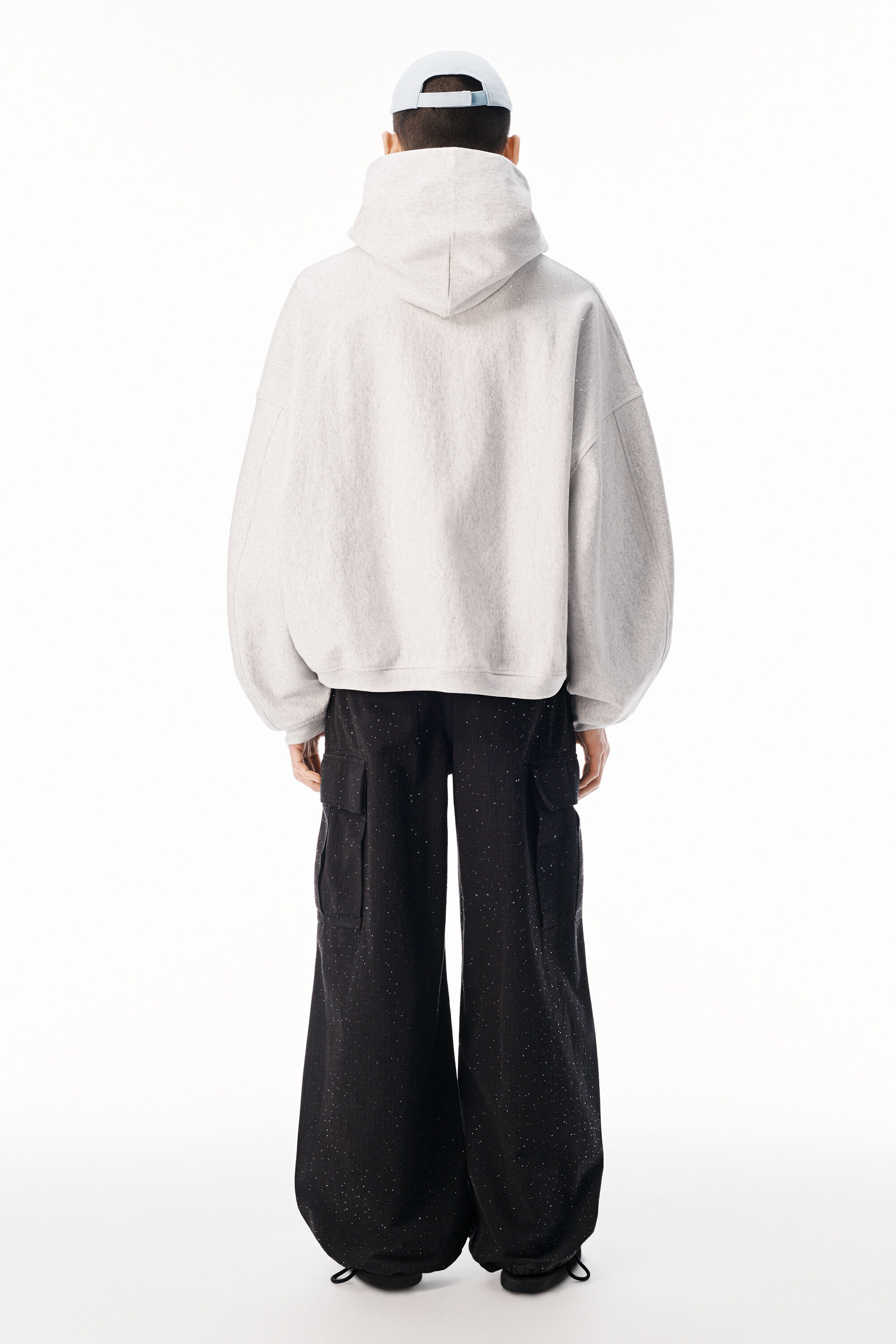 Crystal embellished oversized zip-up hoodie in LIGHT HEATHER GREY