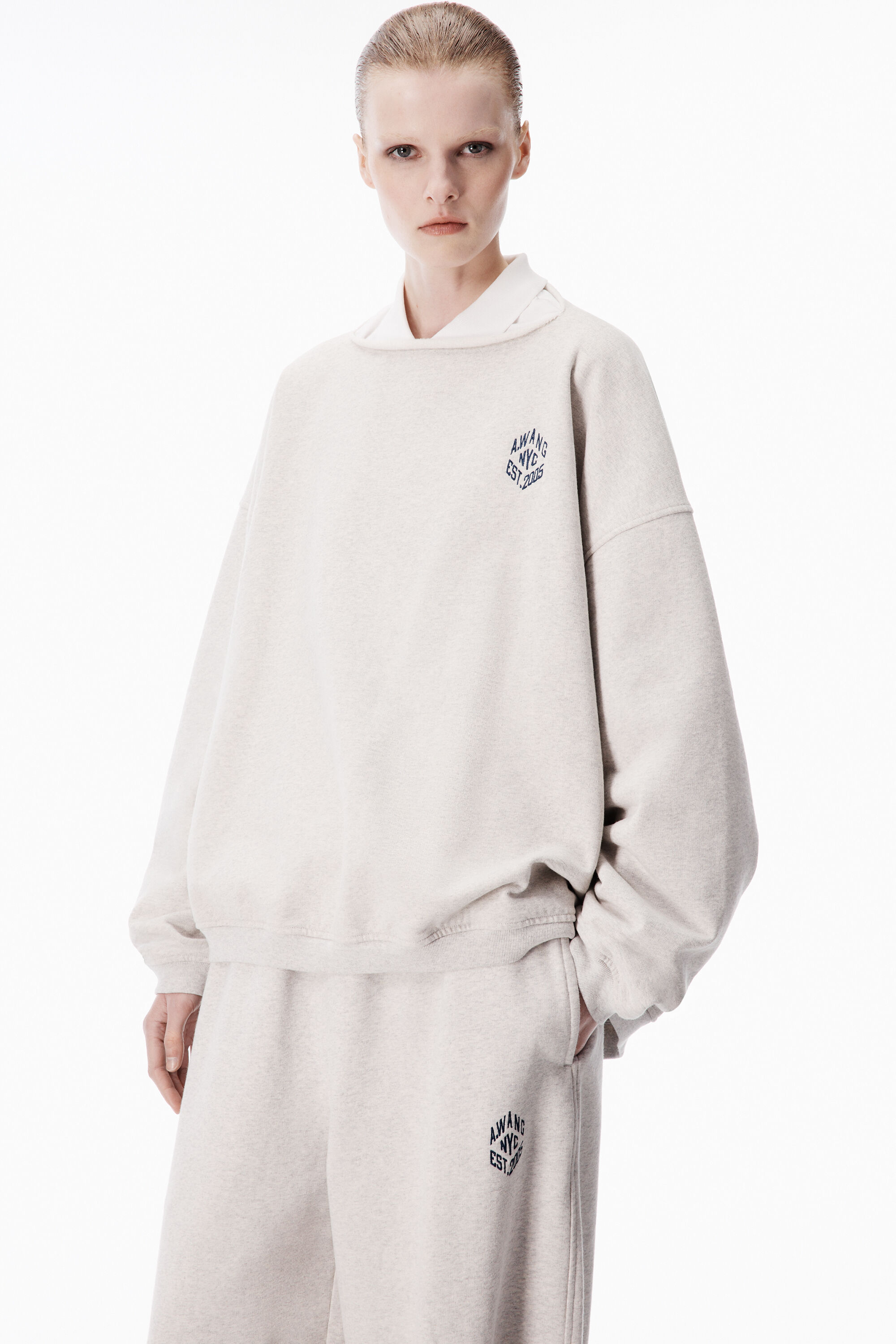 Polo Dickie Sweatshirt in LT HEATHER GREY/VINTAGE WHITE