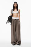alexander wang logo boxer pant in shiny cupro twill grey/black
