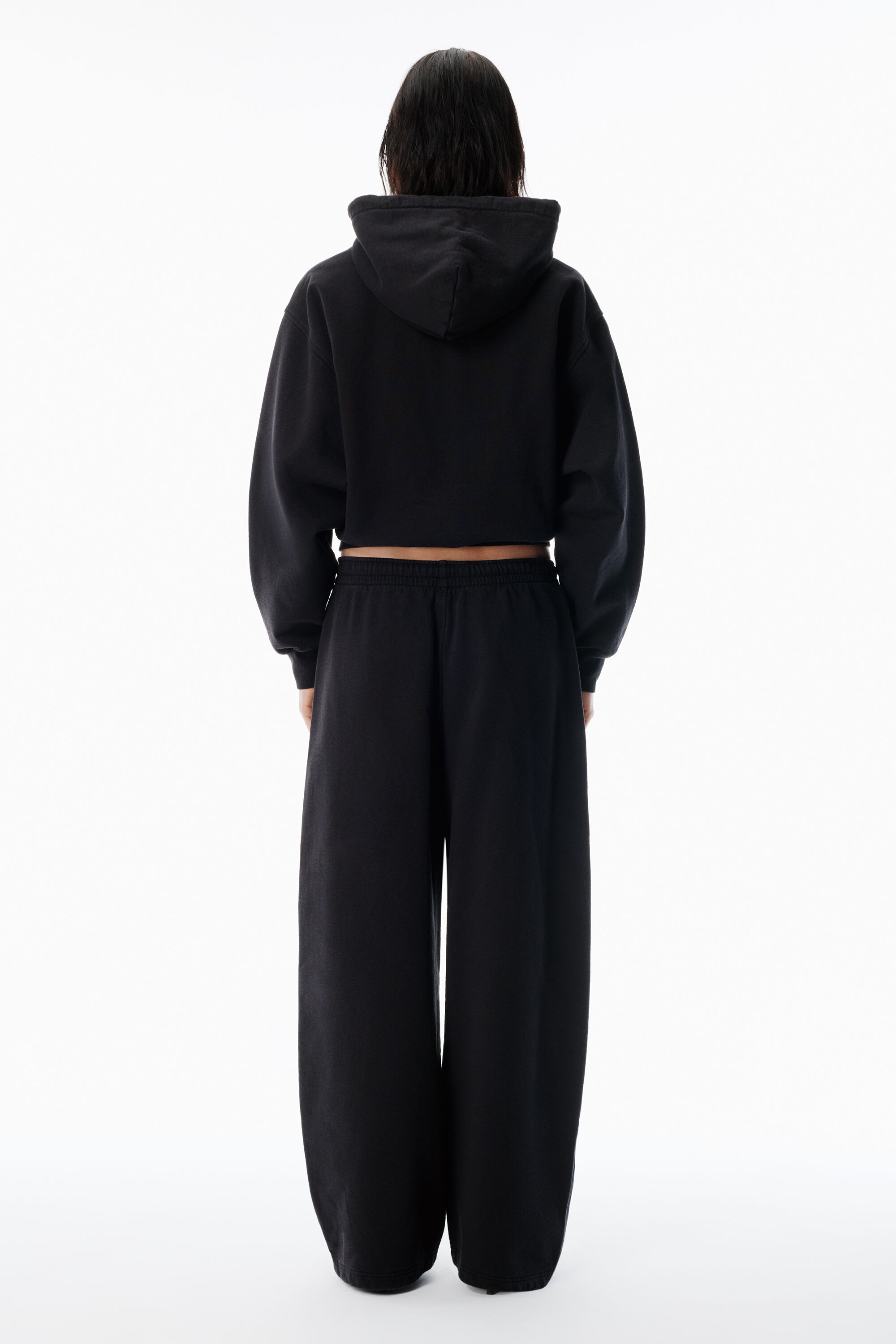 Black Cotton Terry Hoodie with Crystal Hotfix Drawcord in BLACK