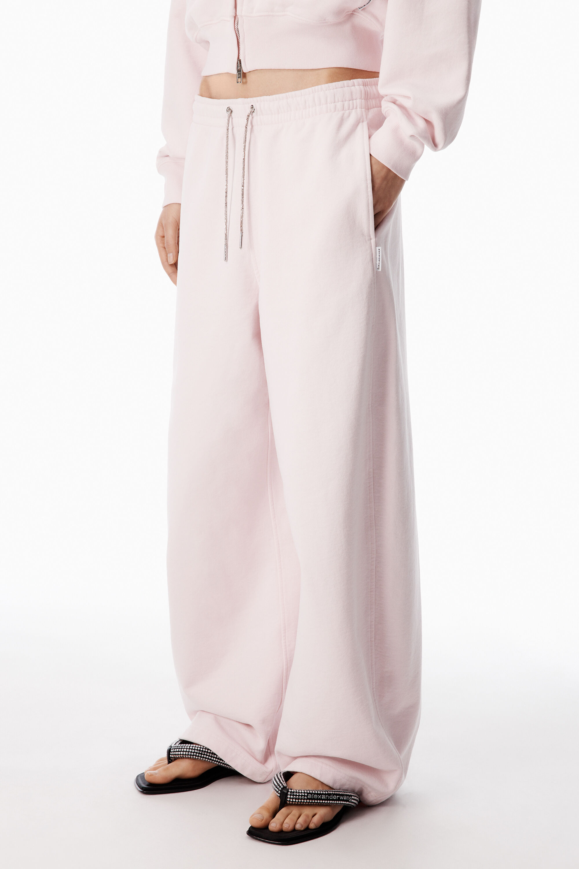 Crystal Hotfix Drawcord Mid-Rise Sweatpant in LIGHT PINK