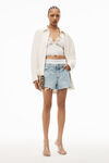alexander wang logo elastic brief layer short in denim  pebble bleach