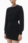 Alexander Wang black long sleeve dress in wool blend with crystal hotfix trim