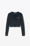 Alexander Wang washed black organic cotton cable-knit cropped cardigan