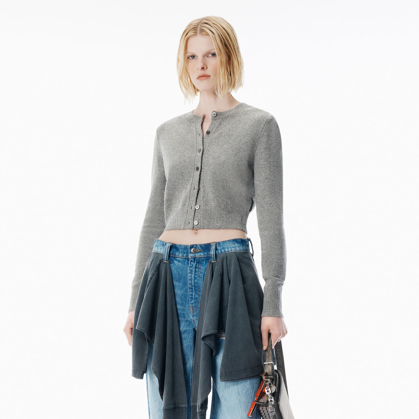 Alexander Wang Grey Wool-blend Hotfix Cardigan In Gray