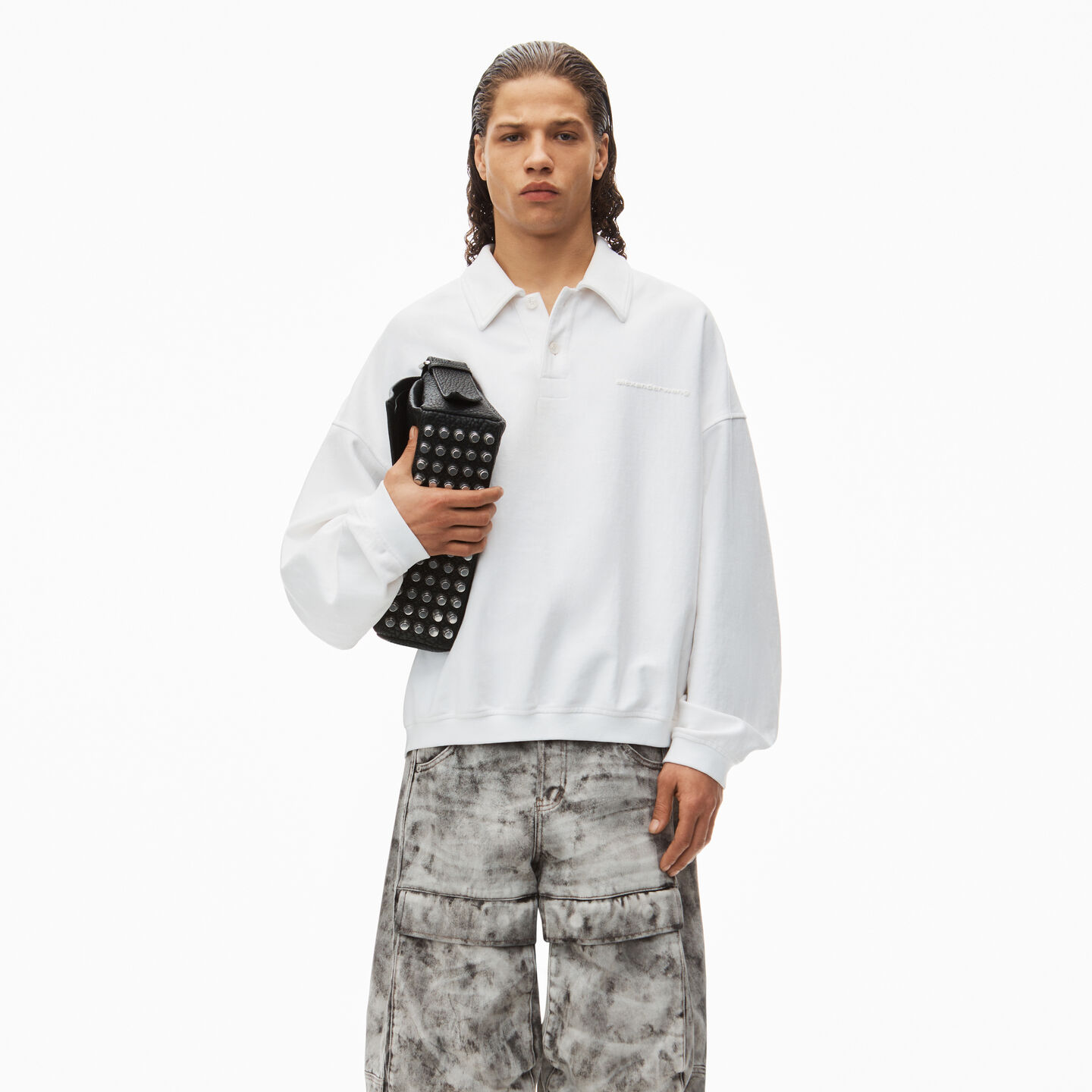 Alexander Wang Puffed Logo Oversized Polo Top In Cotton In White