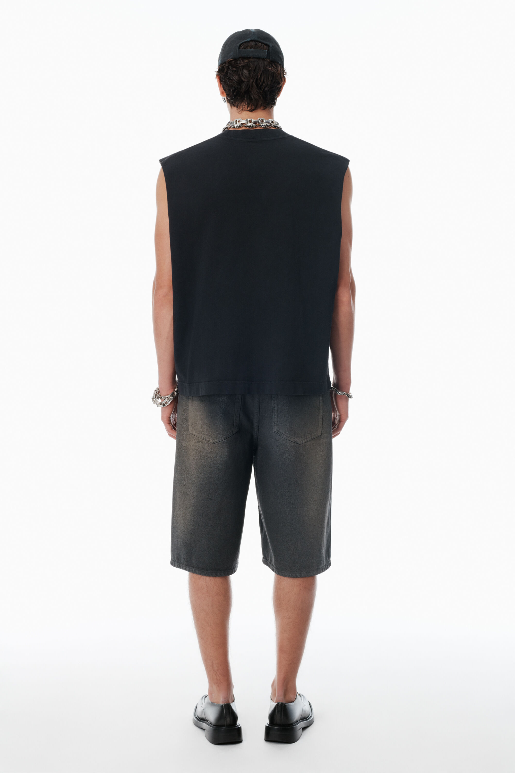 Black Vintage Fade-Effect Muscle Tank in BLACK | alexanderwang®