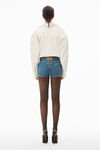 alexander wang mid-rise skort in comfort stretch denim deep blue