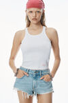 Alexander Wang powder blue clear bead hotfix distressed denim shorts