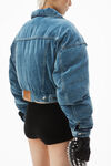 Alexander Wang washed light indigo down trucker jacket in cotton velvet