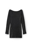 Alexander Wang black clear bead hotfix boatneck minidress in long sleeve