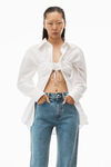 alexander wang ruched bandeau shirt in compact cotton bright white