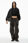 alexander wang cropped zip up hoodie in classic terry faded black